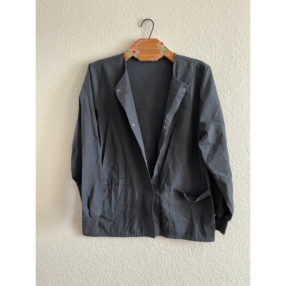 Cherokee Workwear Scrub Jacket XS Gray Snap Front Long Sleeve Medical Uniform
